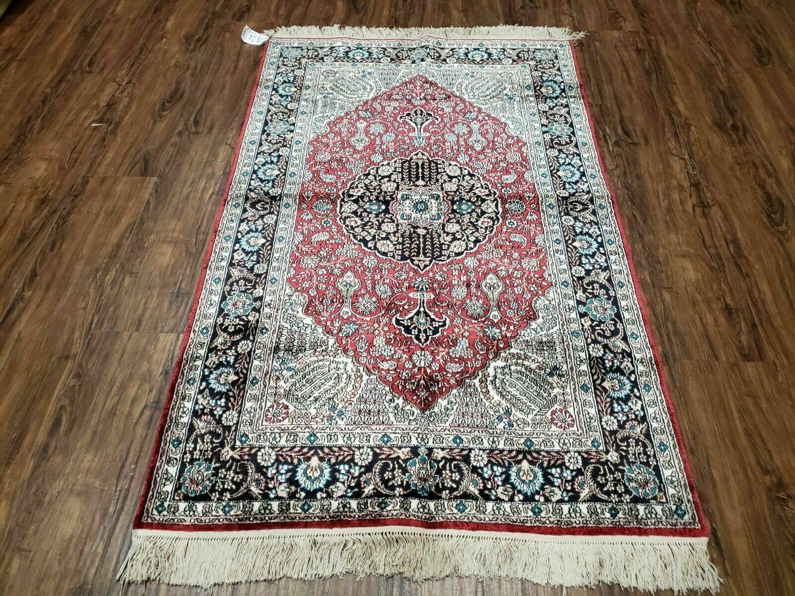 3' X 5' Vintage Fine Handmade India Oriental Kashmir Silk Rug 400 KPSI Wow