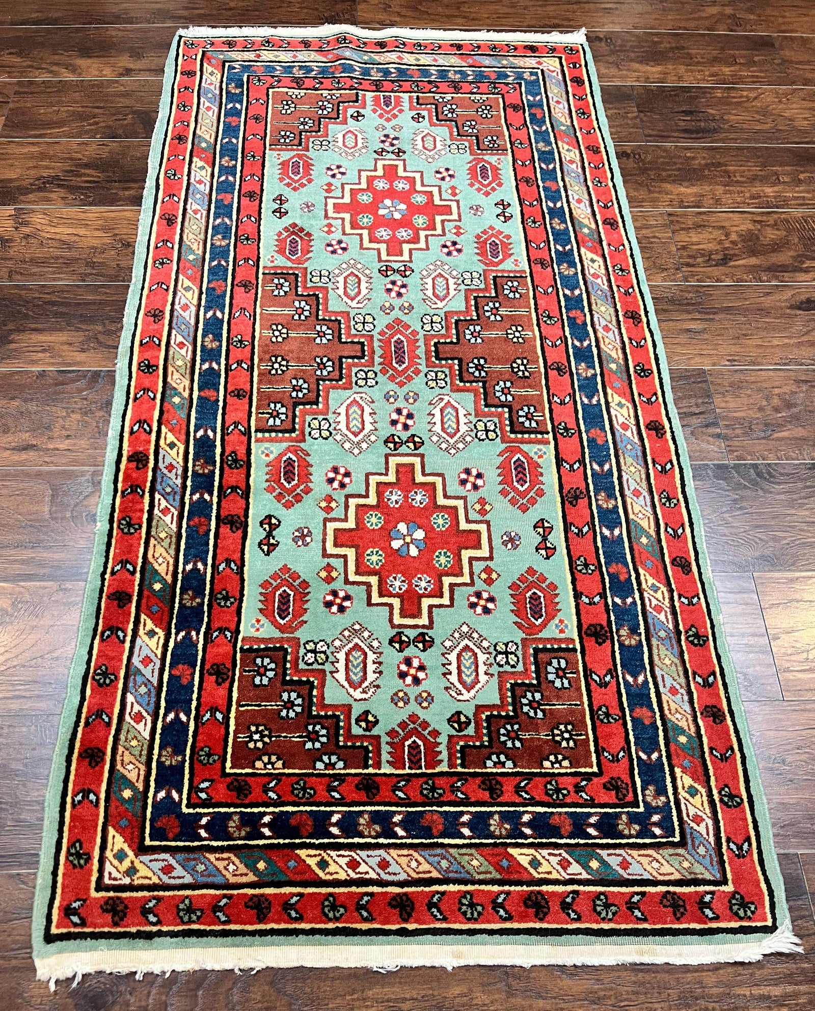 Colorful Turkish Rug 3x6, Geometric Heriz Oriental Carpet, Wool Hand Knotted Vintage Carpet, Oriental Rug 3 x 6