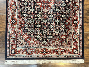 Indo Persian Rug 3x4, Herati Allover Pattern, Midnight Blue and Red, Small Vintage Handmade Wool Rug