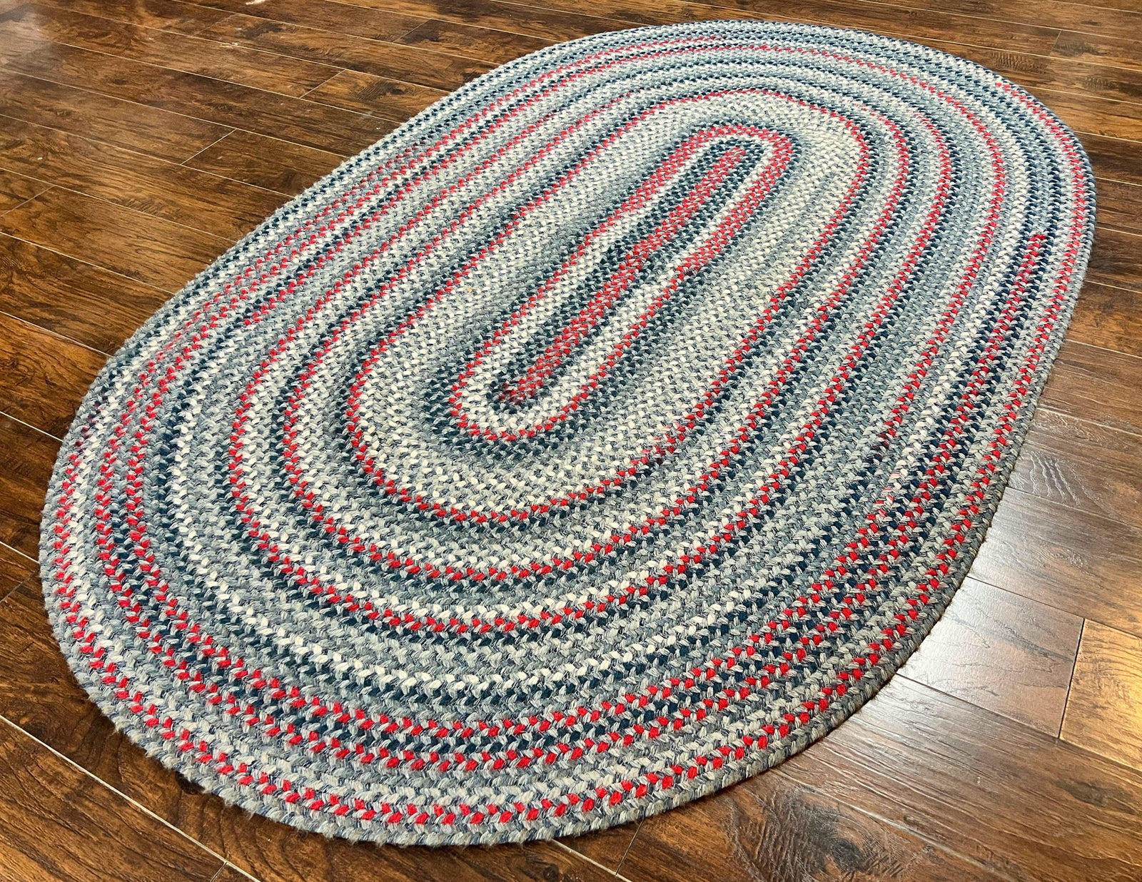 American Oval Braided Rug 5x8, Vintage Multicolor Handmade Wool 5 x 8 Carpet