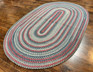 American Oval Braided Rug 5x8, Vintage Multicolor Handmade Wool 5 x 8 Carpet
