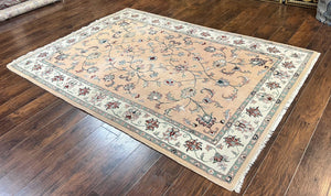 Indo Persian Rug 6x9, Handmade Vintage Wool Carpet, Floral Allover