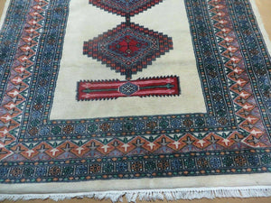 4' X 6' Vintage Handmade Bokhara Turkoman Pakistan Wool Rug Carpet Nice