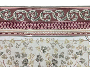 Aubusson Needlepoint Rug 9x12, Flatweave Carpet, Leaves, Wool, New, Handmade