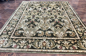 Tibetan Rug 8x10, European Design, Floral, Green, Handmade, Wool, Nepali Rug