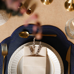 NURTURE NAVY BLUE FAUX LEATHER SCALLOPED PLACEMAT (Set Of 4)