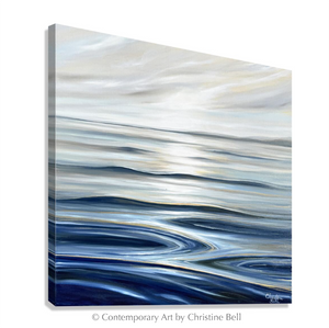 "Calm Waters II" GICLEE PRINT Coastal Seascape Painting, Navy Blue, Grey, White