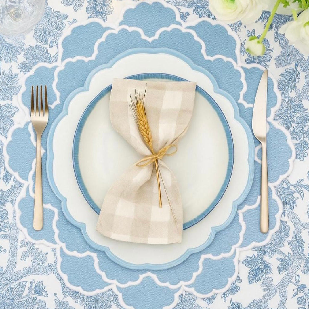 CRESSIDA SCALLOPED BLUE FABRIC PLACEMAT (Set Of 4) - Set of 4