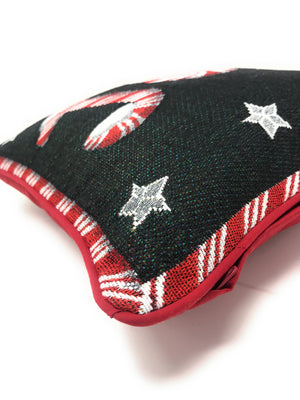 DaDa Bedding Peppermint Joy Stars Red Black Tapestry Throw Pillow Cover - 16” x 16” (12904)