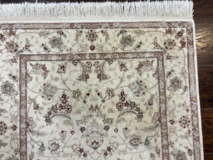 Sino Persian Rug 3x5, Wool with Silk Highlights, Ivory Floral Traditional Wool Area Rug, Fine Oriental Carpet, Vintage 3 x 5 Handmade Rug