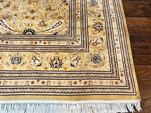 Pak Persian Rug 8x10, Wool Hand Knotted Vintage Carpet, Safavieh Rug, Gold Tan, 270 KPSI