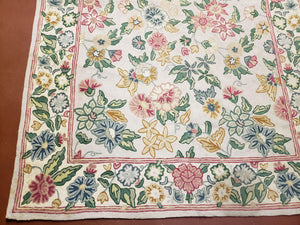 4x6 Chain Stitch Rug 3x5 Indian Rug Hand-Stitched Indo Rug 3' 6" x 5' 5" Floral Pattern Colorful Vintage Wool Pile Cotton Area Rug Flowers