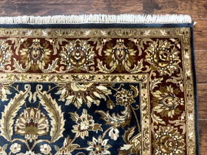 Indian Agra Rug 6x9, Floral, Traditional Rug, Dark Green Maroon Tan