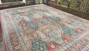 Sino Persian Rug 10x14, Multicolor Panel Design, Wool Handmade Vintage Large Rug