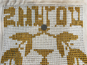 Unique Judaica Wall Hanging Rug 1.5 x 4, Shalom Menorah Jewish Star Kiddush Cup Chai Wall Hanging, Vintage, Wool, Ivory and Orange