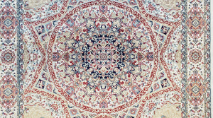 Beige & Cream Small Turkish Silk Rug, Bamboo Silk, Power-Loomed, Persian Design, High Quality, Soft Accent Rug, 3x5 ft, 2' 8" x 4' 11"