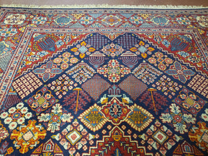 Wonderful Persian Kashan Rug 5x7, Dark Blue and Multicolor Panel Design, Wool Vintage Hand Knotted Carpet