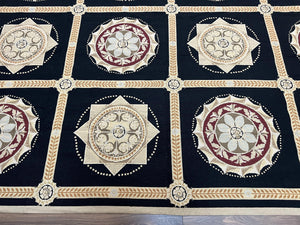 Large Needlepoint Rug 10x13, Panel Design, Black and Beige, Wool Needlepoint Carpet 10 x 13, English Garden, Handwoven Area Rug, Living Room