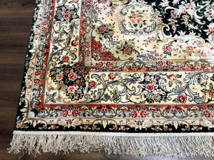 Silk Indian Kashmiri Rug 9x12, Vintage Hand Knotted Carpet