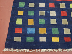 Turkish Kilim Rug 5x7 - 6x8, Checkerboard Kilim Carpet, Area Rug, New Playroom Rug, Colorful Multicolor Rug for Nursery Room, Dark Blue Red