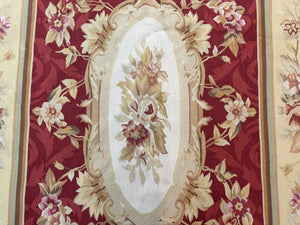 Aubusson Rug 4x6, Red, Floral, European Design, Vintage, Wool
