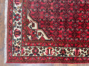 Persian Tribal Rug 7x10, Wool Handmade Semi Antique Vintage Hamadan Dargazine Carpet, Red & Ivory Allover Floral Medallion Rug, 7 x 10 Room Sized Oriental Rug