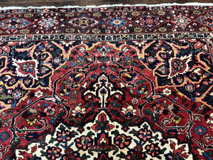 Rare Persian Bakhtiari Rug 10x13, Red, Semi Antique, Large Persian Carpet, Handmade