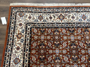Indo Bidjar Rug 8x10, Indo Persian Bijar Carpet 8 x 10 ft, Herati Allover Floral, Red and Ivory, Wool Hand Knotted Vintage Oriental Rug Nice