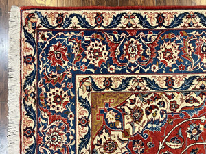 Red Persian Isfahan Rug 7x10 - Antique, Floral Medallion
