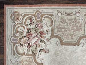 10x14 Aubusson Rug, Wool Handmade Vintage Carpet, French European Design, Elegant