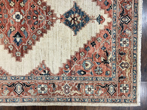 Peshawar Rug 5x7, Wool Hand Knotted Handmade Vintage Carpet, Serapi Design, Pakistani Rug 5 x 7 ft, Medium Sized, Geometric Rug