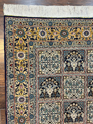 Persian Qum Rug 5x7, Panel Design Oriental Carpet, Multicolor, Hand Knotted Wool Vintage Traditional Rug, Medium Size 5 x 7 ft, Fine Rug