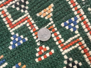 Large Moroccan Shag Rug 6x12, Green Multicolor Colorful Boho Rug, Handmade Hand Knotted Wool Carpet, Geometric Design, Vintage Rug