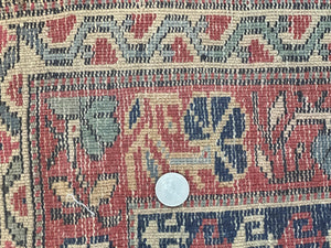 Antique Turkish Sparta Rug 3x4, Geometric Caucasian Pattern, Vintage Handmade Tribal Wool Carpet