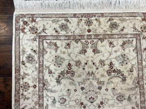 Sino Persian Rug 3x5, Wool with Silk Highlights, Ivory Floral Traditional Wool Area Rug, Fine Oriental Carpet, Vintage 3 x 5 Handmade Rug