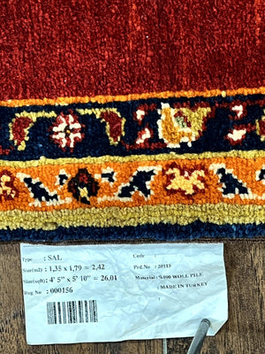 Turkish Rug 4x6, Stripe Pattern, Red & Multicolor, Vintage Handmade Wool Carpet