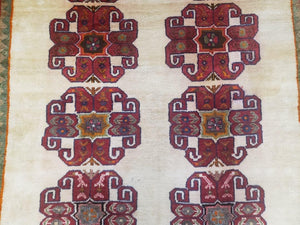 Vintage Persian Gabbeh Rug, Dark Red & Cream, Hand-Knotted, 5' x 6' 4"