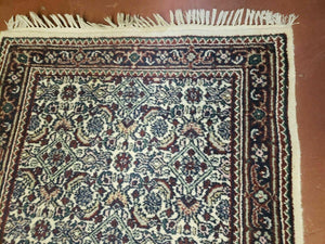 2' 9" X 20' Vintage Oriental India Floral Hand Made Wool Runner Rug Ivory Nice