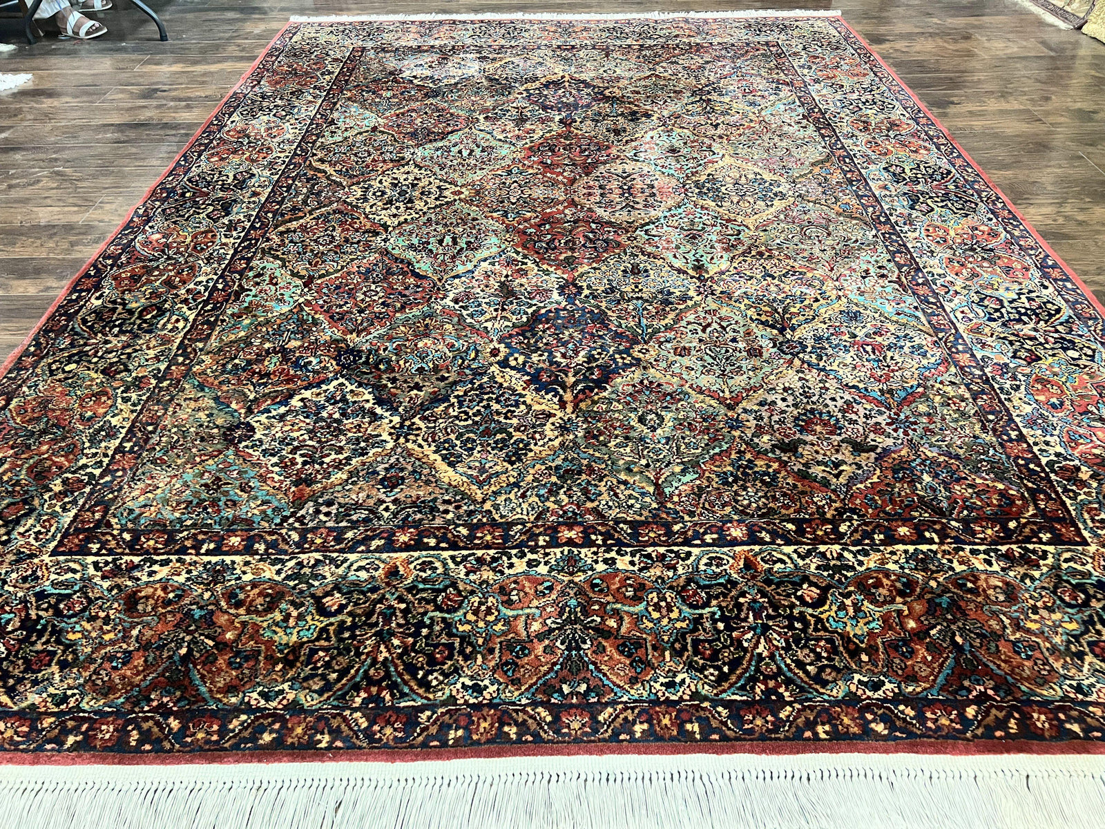 Karastan Rug Multicolor Panel Kirman #717, 8.8 x 12 Karastan Carpet, Vintage Multipanel Kirman, Original 700 Series, Wool, Vintage