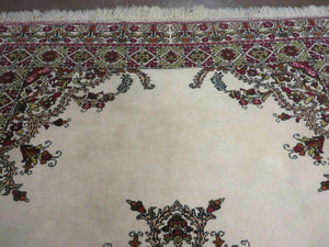 7x10 Moroccan Rug, Open Field Medallion, Berber Carpet, Hand Knotted Soft Wool Area Rug, Cream Color Background, Vintage Rug, Room Sized Rug
