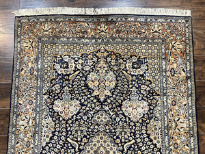 Pak Persian Rug 5x7, Wool Hand Knotted Vintage Fine Oriental Carpet, Birds, Floral Medallion, Traditional Oriental Rug, Dark Blue
