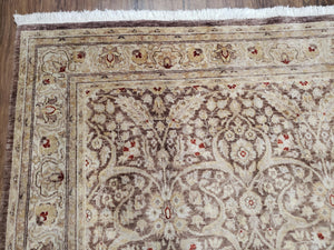 Vintage Pak-Persian Area Rug 4.7 x 7.2 Wool Hand-Knotted Beige & Brown Oriental Pakistani Peshawar Carpet 4x6 - 5x7 Decorative Farmhouse Rug