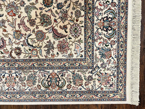 Karastan Rug #738 Tabriz Design 8.8 x 10.6, Room Sized Wool Pile Karastan Carpet, Vintage Discontinued Karastan Area Rug, Ivory, Floral Rug