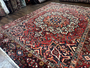 Rare Persian Bakhtiari Rug 10x13, Red, Semi Antique, Large Persian Carpet, Handmade