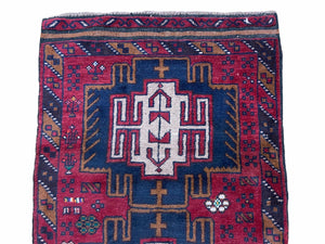 2' 9" X 4' 7" Vintage Handmade Tribal Wool Rug Balouchi Rug Afghan Rug Red Beige
