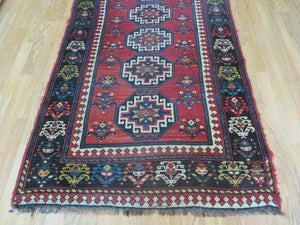 3' 3" X 10' Hand-Knotted Antique Handmade Caucasian Kazak Wool Runner Rug