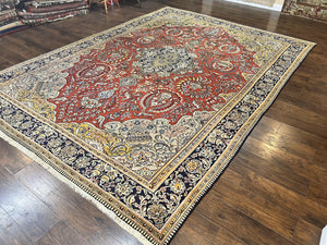 Wonderful Persian Qum Rug 10x14, Wool w/ Silk Highlights, Hand Knotted Semi Antique Vintage Carpet, Red, Floral, Fine Weave, Birds Deer Pictorials