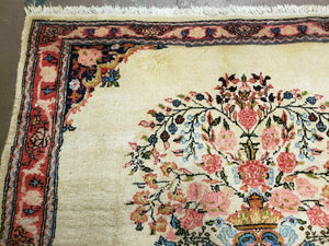 2' 7" X 3' 6" Antique Rug Hand Knotted Pictorial Wool Oriental Flowers