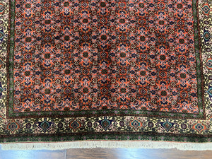 Antique Persian Bijar Rug 5x7, Allover Pattern, Hand Knotted Vintage Wool Tribal Oriental Carpet, Bidjar Rug, Red and Cream 5 x 7 ft, Handmade Rug