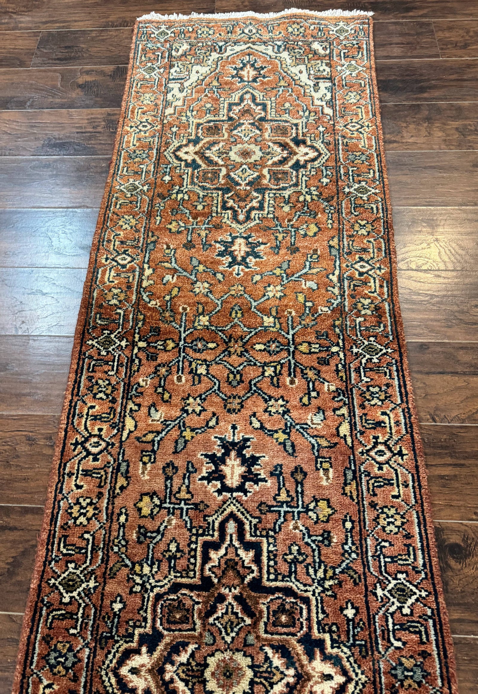 Indo Persian Heriz Runner Rug 2.6 x 8, Rust Color, Vintage